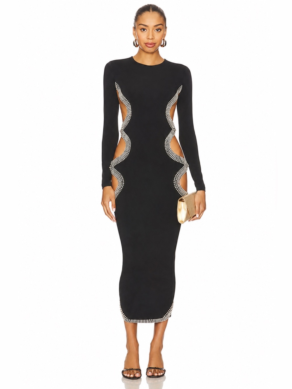 NBD Adeline Black Crystal Cutout Midi Dress REVOLVE $298